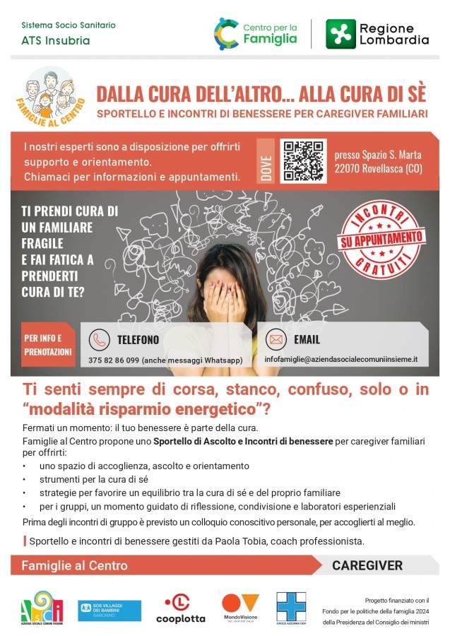 Sportello e incontri di benessere per caregiver familiar